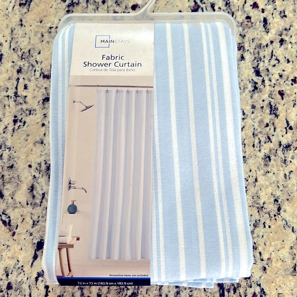 Main Stays Blue White Fabric Shower Curtains 72’ x 72’ New - Picture 1 of 6